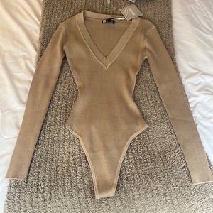 NWT Missguixed Tan Knit Bodysuit